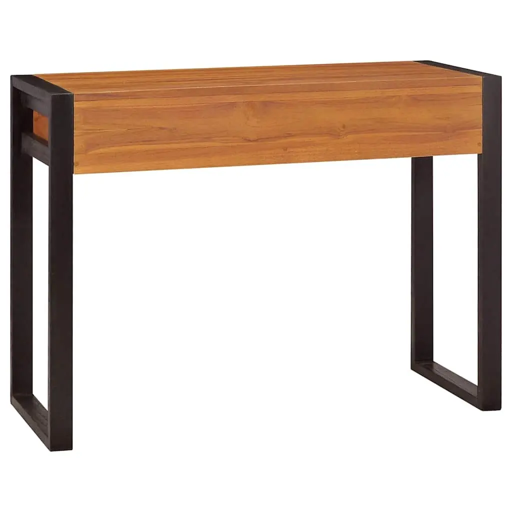 Wooden Desk 100x40x75 cm Two Drawers Rustic Brown Teak Office Table Storage Furniture