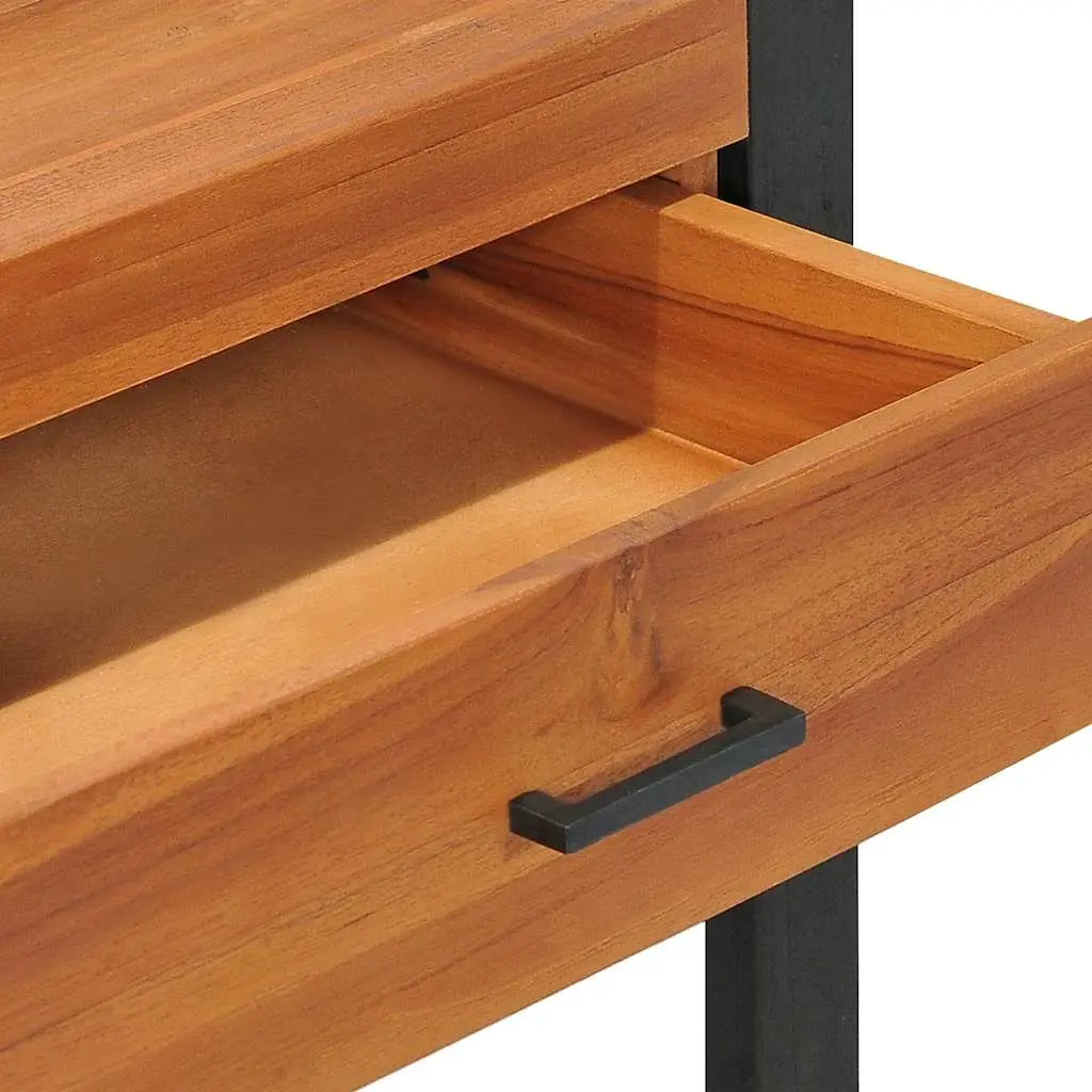 Wooden Desk 100x40x75 cm Two Drawers Rustic Brown Teak Office Table Storage Furniture
