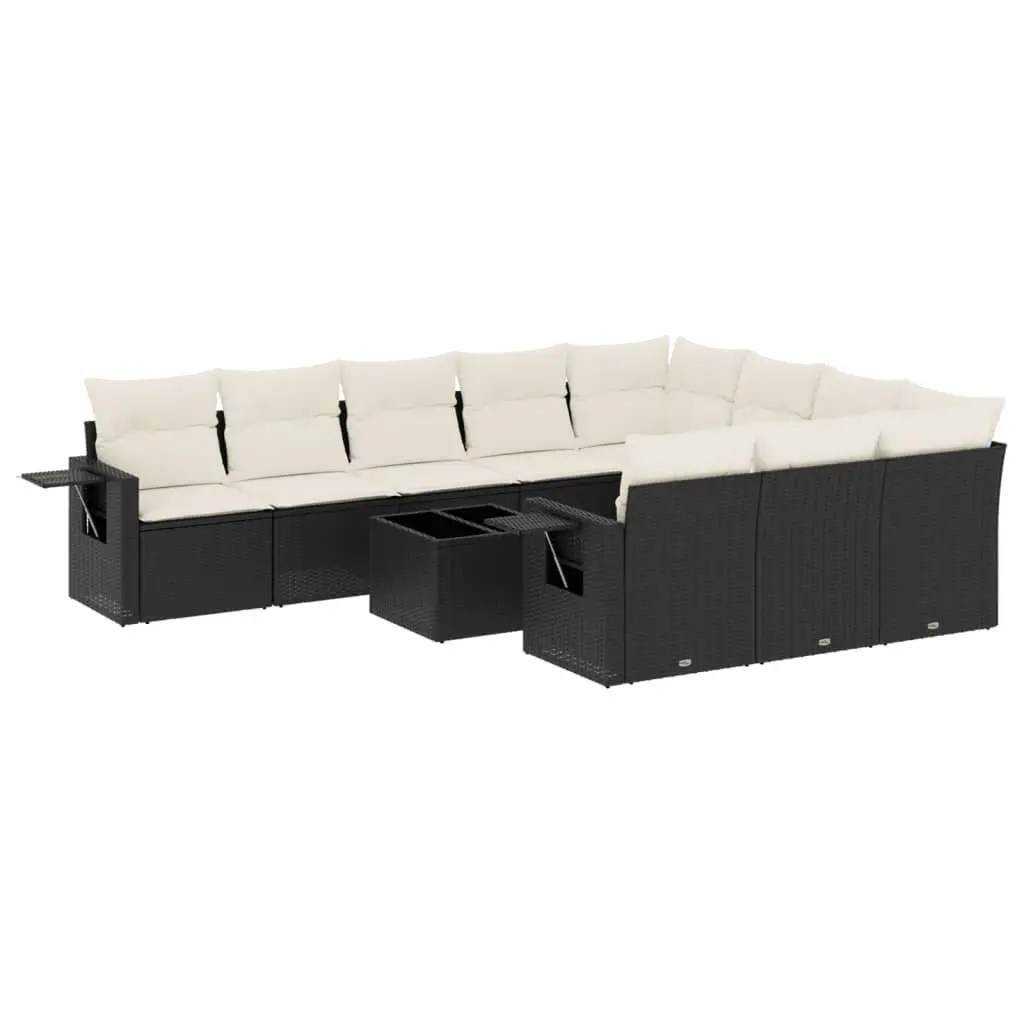 Garden Sofa Set 11 Piece Modular Black PE Rattan Outdoor Furniture with Storage and Washable Cushion Covers