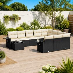 Garden Sofa Set 11 Piece Outdoor Furniture Black Poly Rattan Modular Patio