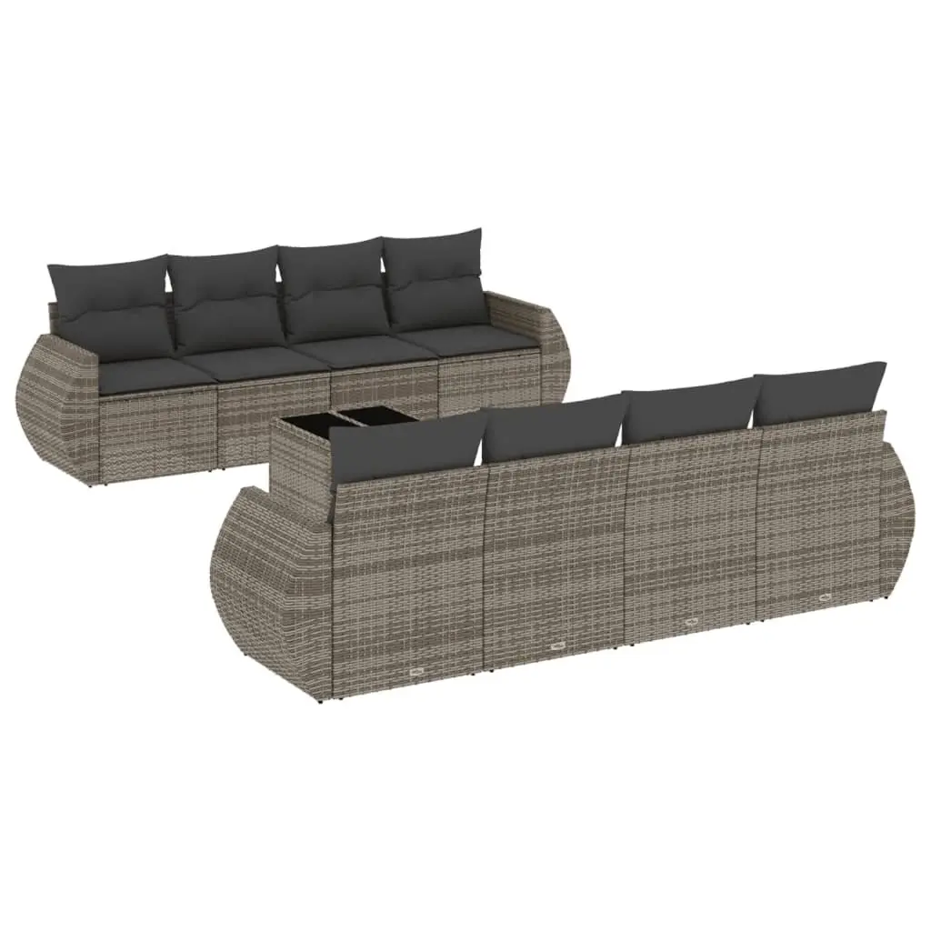 Garden Sofa Set 9 Piece Modular Outdoor Furniture Grey Poly Rattan with Storage