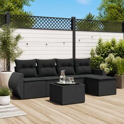6 Piece Garden Sofa Set Outdoor Furniture Black Poly Rattan Patio Sectional