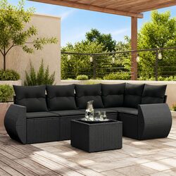 Garden Sofa Set 6 Piece Outdoor Furniture Black Poly Rattan Patio Lounge with