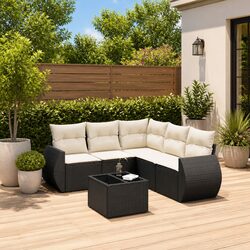 Stylish 6-Piece Black Poly Rattan Sofa Set for Your Patio