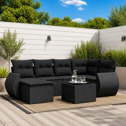 7-Piece Outdoor Garden Sofa Set in Black Rattan