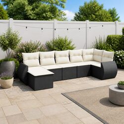 Garden Sofa Set 8 Piece Outdoor Furniture Patio Lounge Black Poly Rattan Modular