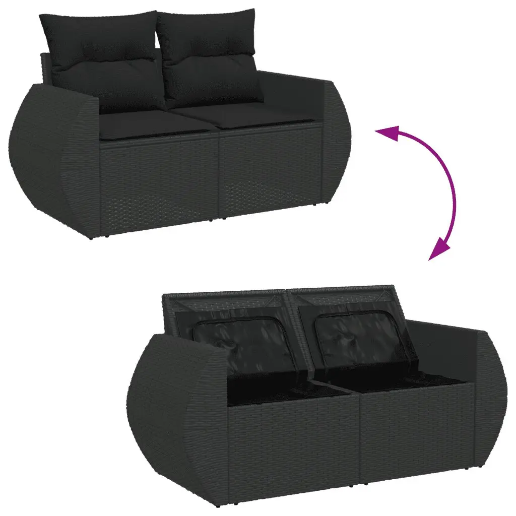 Garden Sofa Set 6 Piece Outdoor Furniture Black Poly Rattan Patio Seating