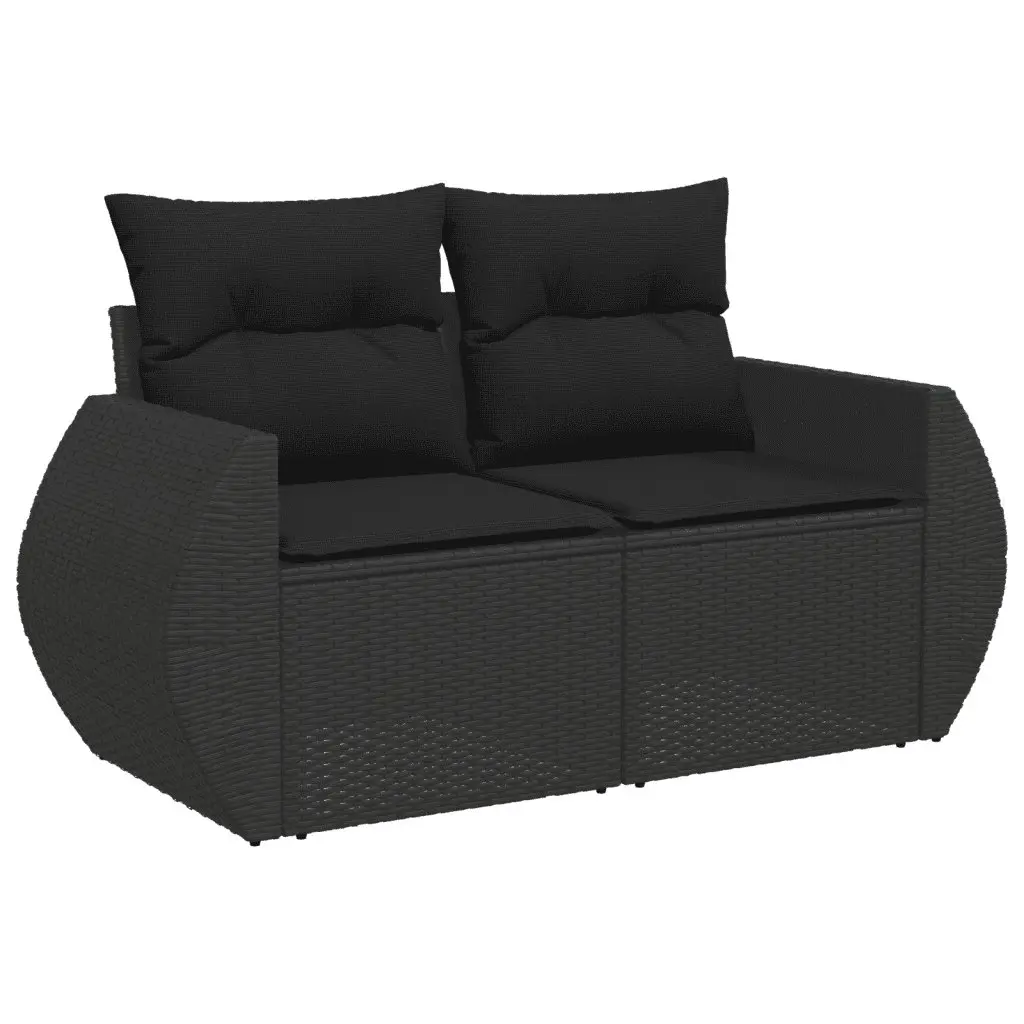 Garden Sofa Set 6 Piece Outdoor Furniture Black Poly Rattan Patio Seating