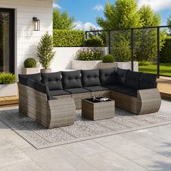 10 Piece Garden Sofa Set Outdoor Patio Furniture Poly Rattan Grey with Cushions