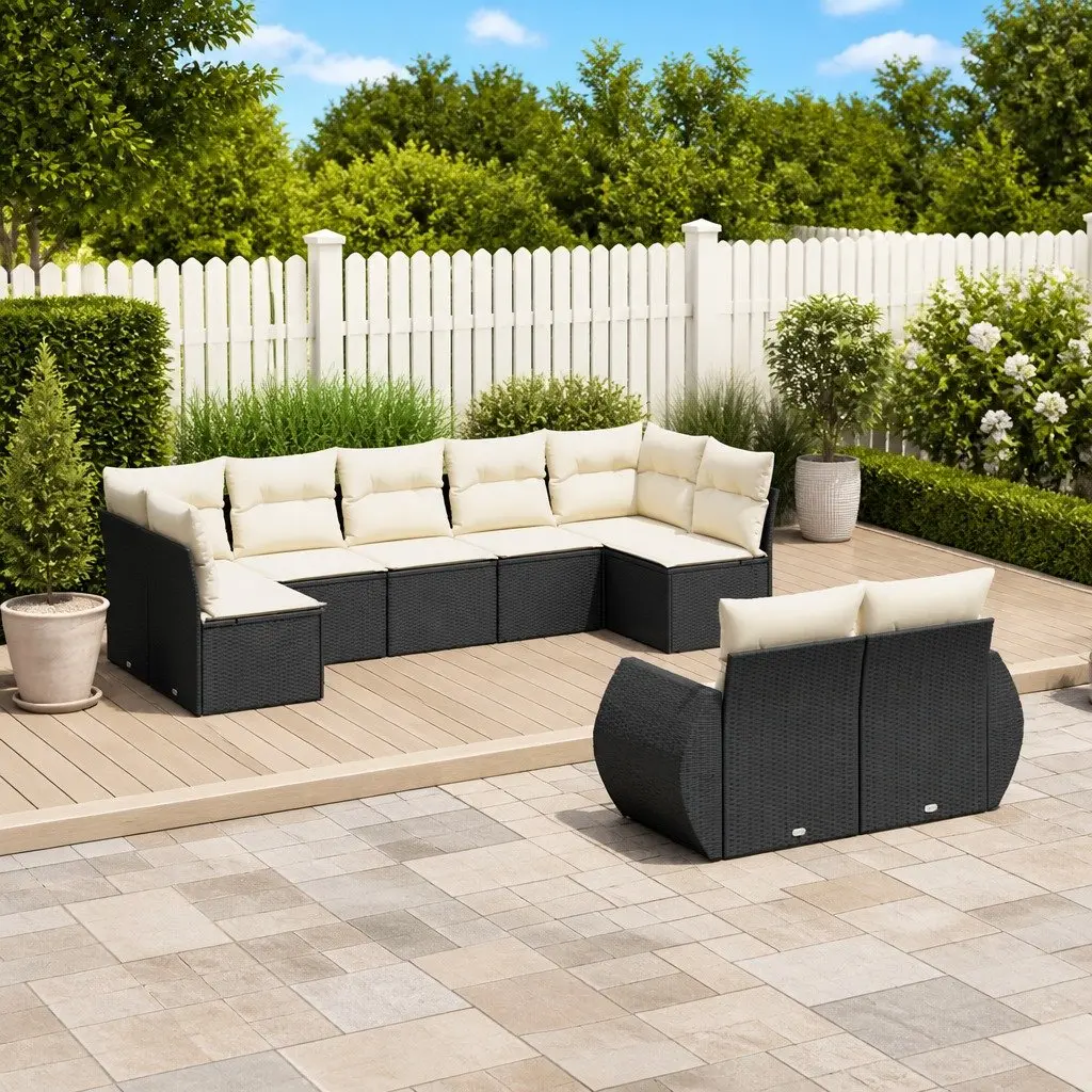 Garden Sofa Set 9 Piece Modular Outdoor Furniture Black PE Rattan Weather-Resistant