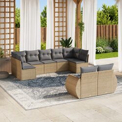 Garden Sofa Set 9 Piece Outdoor Furniture Patio Beige Poly Rattan Modular
