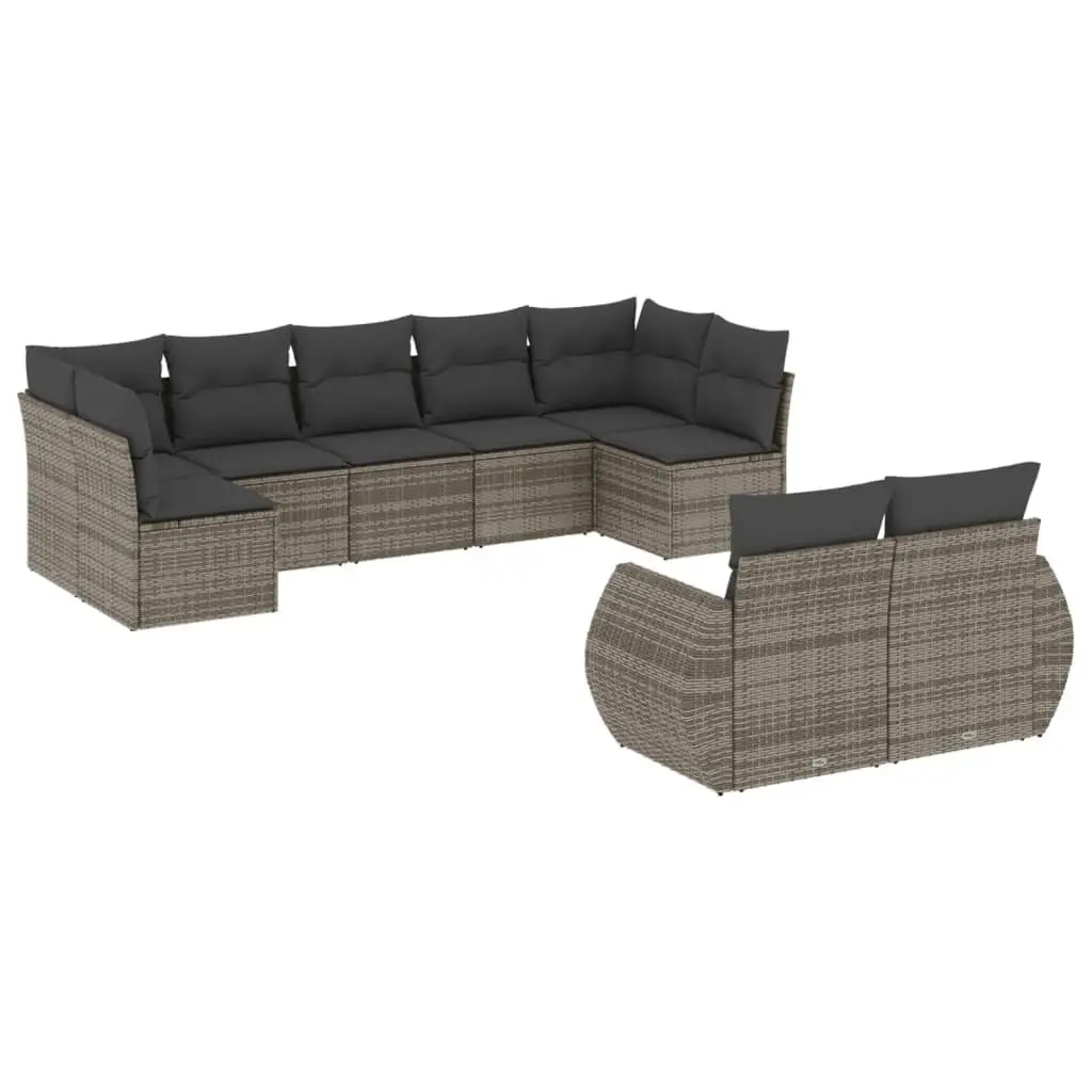 Garden Sofa Set 9 Piece Outdoor Furniture Grey Poly Rattan Cushions Storage