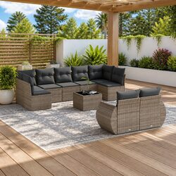 Garden Sofa Set 10 Piece Outdoor Furniture Grey Poly Rattan with Cushions