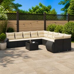 Garden Sofa Set 11 Piece Outdoor Furniture Black Poly Rattan Modular Patio