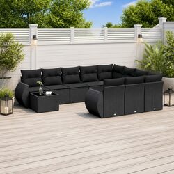 Garden Sofa Set 11 Piece Outdoor Furniture Black Poly Rattan Patio Sectional