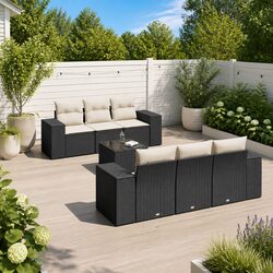 Outdoor Garden Sofa Set 7 Pieces with Cushions in Black