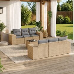 Beige Outdoor 7-Piece Sectional Sofa Set for Relaxation