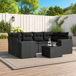 Outdoor Patio Furniture: 7-Piece Garden Sofa Set in Black