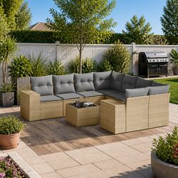 Elevate Your Patio with a 9 Piece Beige Garden Sofa Set