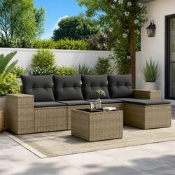 Garden Sofa Set 6 Piece Outdoor Furniture Grey Poly Rattan with Cushions Storage