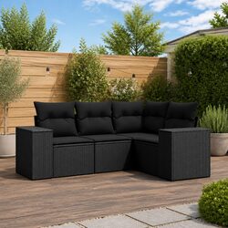 4 Piece Modular Black Rattan Sofa Set for Outdoor Living