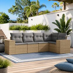 Beige Poly Rattan Garden Sofa Set for Outdoor Relaxation