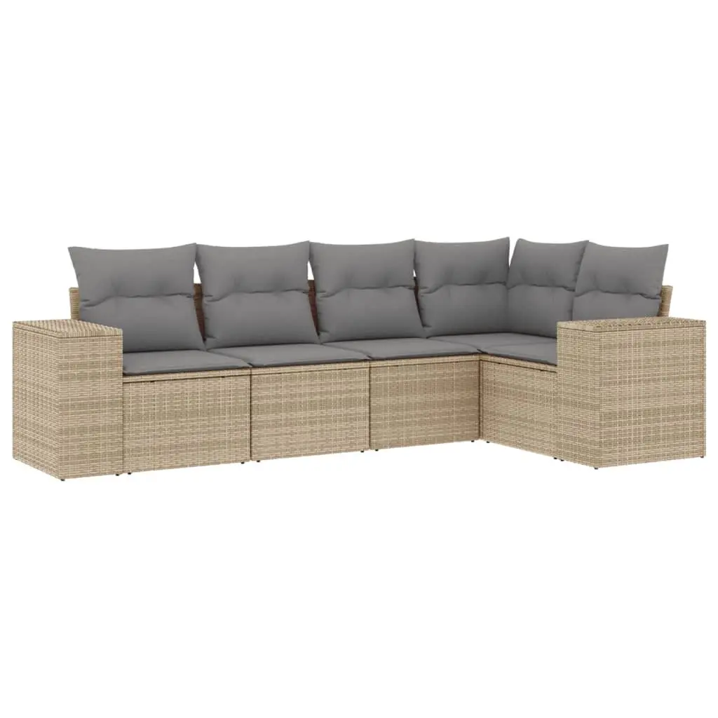Garden Sofa Set 5 Piece Outdoor Furniture Beige Poly Rattan Patio Seating
