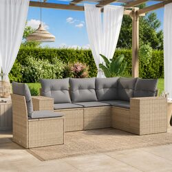 Outdoor Patio Furniture: 5 Piece Beige Garden Sofa Set