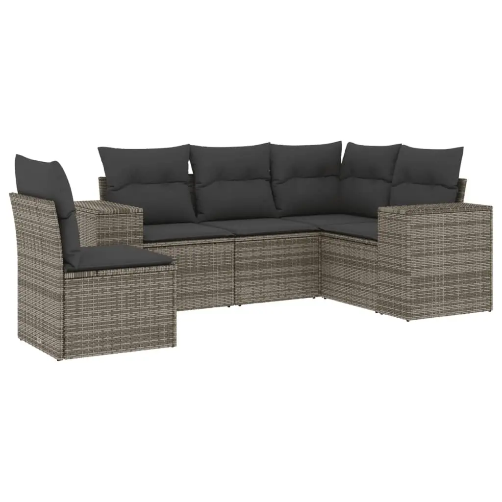 Garden Sofa Set 5 Piece Grey Poly Rattan Modular Outdoor Furniture