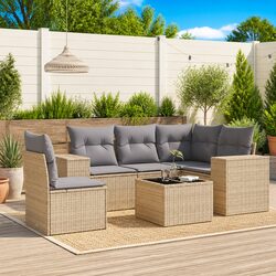 6-Piece Outdoor Sofa Set in Beige for Cozy Gatherings