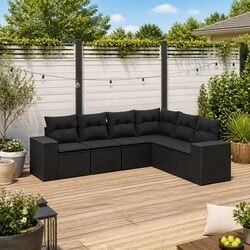 Garden Sofa Set 6 Piece Outdoor Furniture Black Poly Rattan Modular Patio