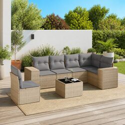 7 Piece Garden Sofa Set Outdoor Patio Furniture Beige Poly Rattan Cushions