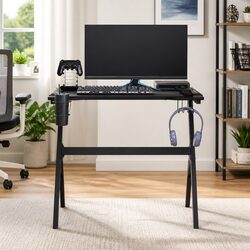 Gaming Desk LED RGB Black Y Shape Computer Workstation Ergonomic Design