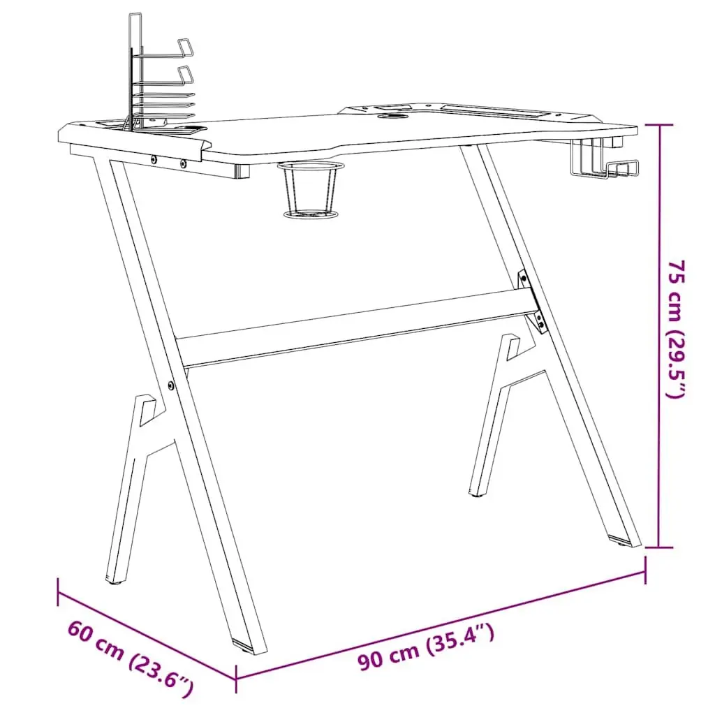 Gaming Desk LED RGB Black Y Shape Computer Workstation Ergonomic Design