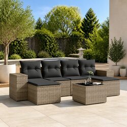Garden Sofa Set 7 Piece Outdoor Furniture Grey Poly Rattan Modular Patio Lounge