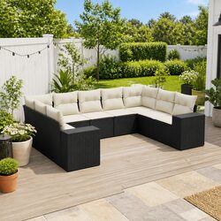 Garden Sofa Set 9 Piece Outdoor Furniture Black Poly Rattan Modular Patio Lounge