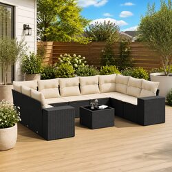 Outdoor Lounge Sofa Set 10-Piece Black Rattan
