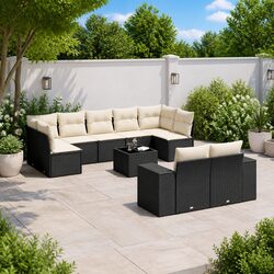 Garden Sofa Set 10 Piece Outdoor Furniture Black Poly Rattan Modular Patio
