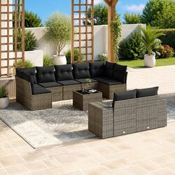 Garden Sofa Set 10 Piece Outdoor Furniture Poly Rattan Grey Patio Lounge with