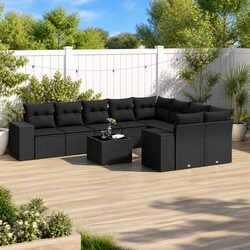 Garden Sofa Set 10 Piece Outdoor Furniture Black Poly Rattan Patio Lounge with