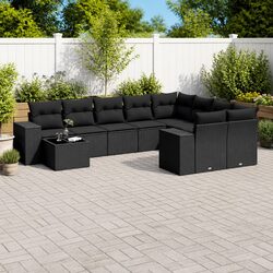 10 Piece Garden Sofa Set Outdoor Patio Furniture Black Poly Rattan with Cushions