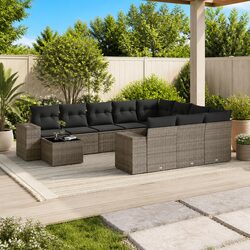 Garden Sofa Set 11 Piece Outdoor Furniture Grey Poly Rattan Patio Lounge with