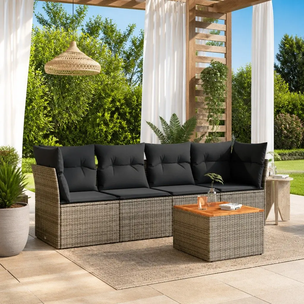 5 Piece Garden Sofa Set Grey Outdoor Furniture with Cushions and Storage Bags Poly Rattan Patio