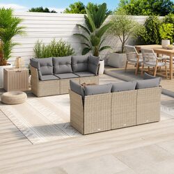 7 Piece Garden Sofa Set Outdoor Furniture with Cushions Beige Poly Rattan Patio