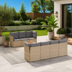 Garden Sofa Set 8 Piece Outdoor Furniture Patio Beige Poly Rattan Modular