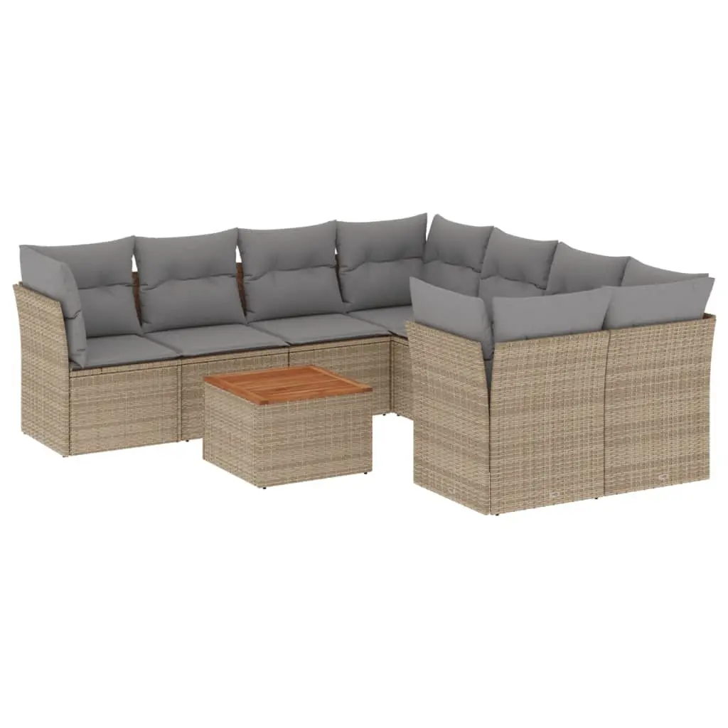 Garden Sofa Set 9 Piece Outdoor Furniture Beige Poly Rattan Patio Lounge Seating