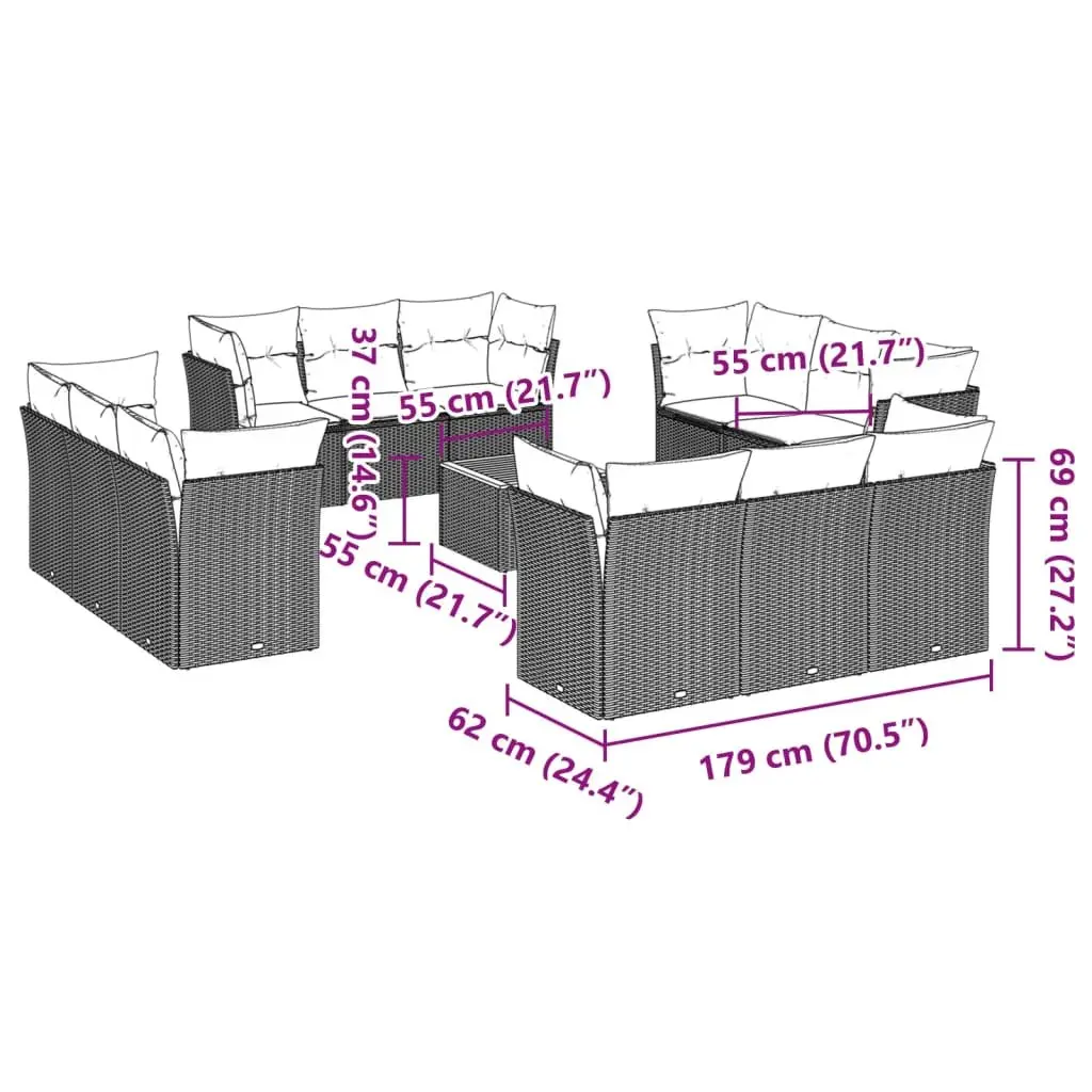Garden Sofa Set 13 Piece Outdoor Furniture Modular Beige PE Rattan with Acacia Wood Table and Water-Resistant Storage Bags