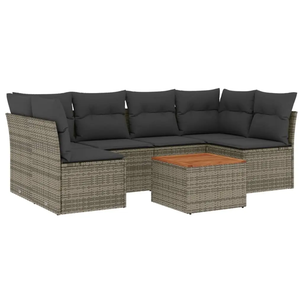 7 Piece Outdoor Garden Sofa Set Grey PE Rattan with Cushions and Storage Function