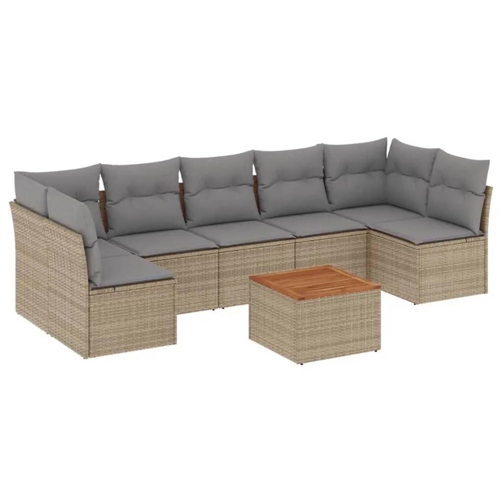 Garden Sofa Set 8 Piece Outdoor Furniture Beige Poly Rattan Modular with Storage