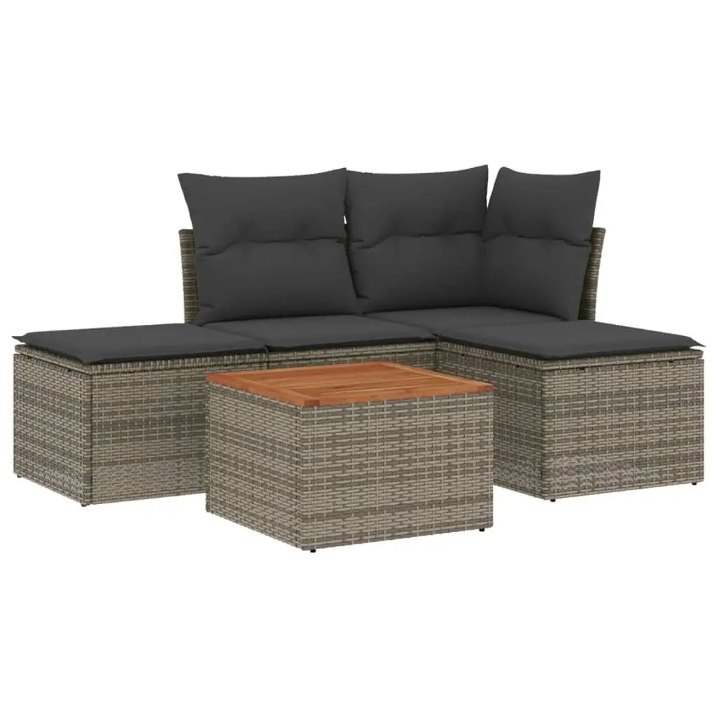 Garden Sofa Set 5 Piece Grey Poly Rattan Outdoor Furniture Patio Seating With
